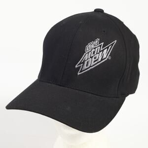 Diet Mountain Dew Embroidered Logo Yupoong Large XL FlexFit Hat Solid Black